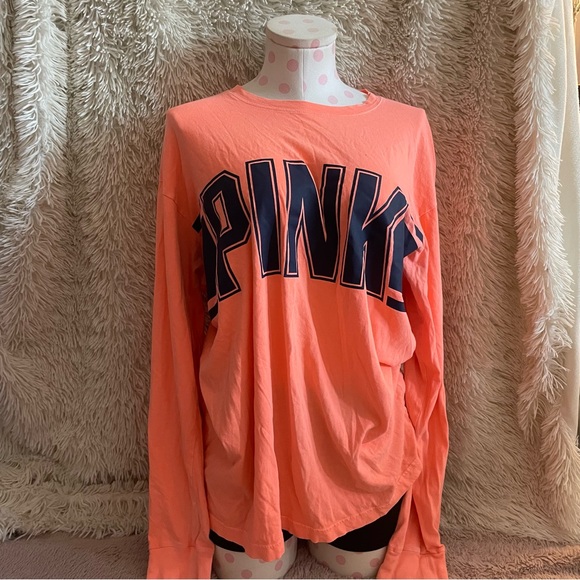 PINK Victoria's Secret Tops - Victoria’s Secret PINK Salmon Orange Logo Long Sleeve Sweater
